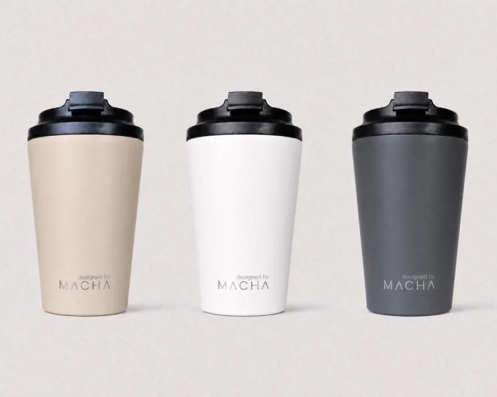 The MACHA Cup 3-pack, Crema, Milk and Ristretto in a row